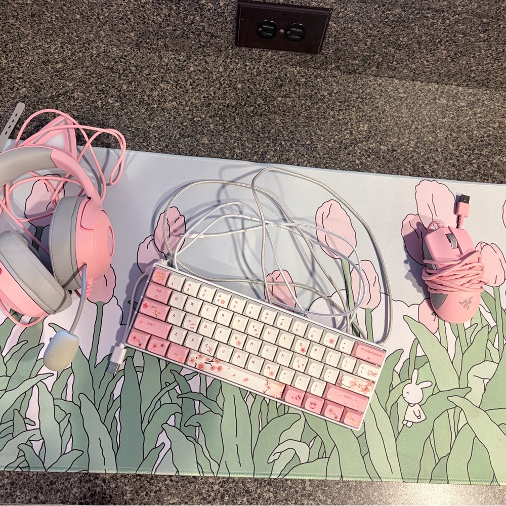 Pink Gaming Keyboard, Mouse, and Headset Set
